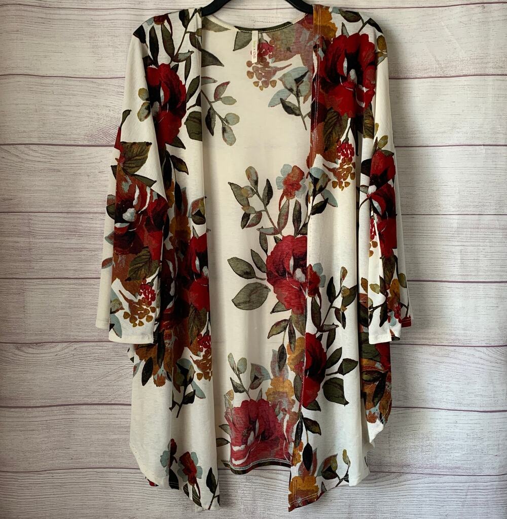 Lime N Chili Cream Floral Cardigan Kimono Open Front Size L